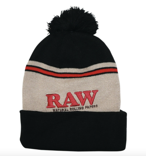 RAW Rolling Papers Pom Pom Beanie Hat - Black & Beige